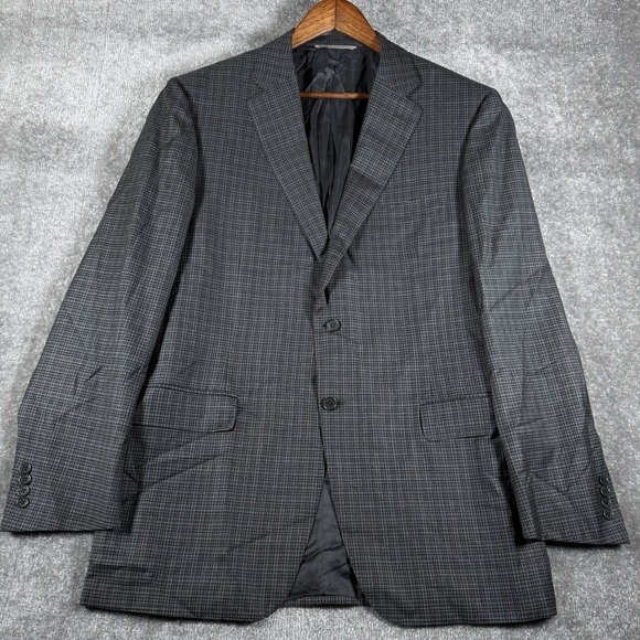 Canali Blazer Men's 44L Gray Plaid Wool Sport Coat Jacket Two Button Italy